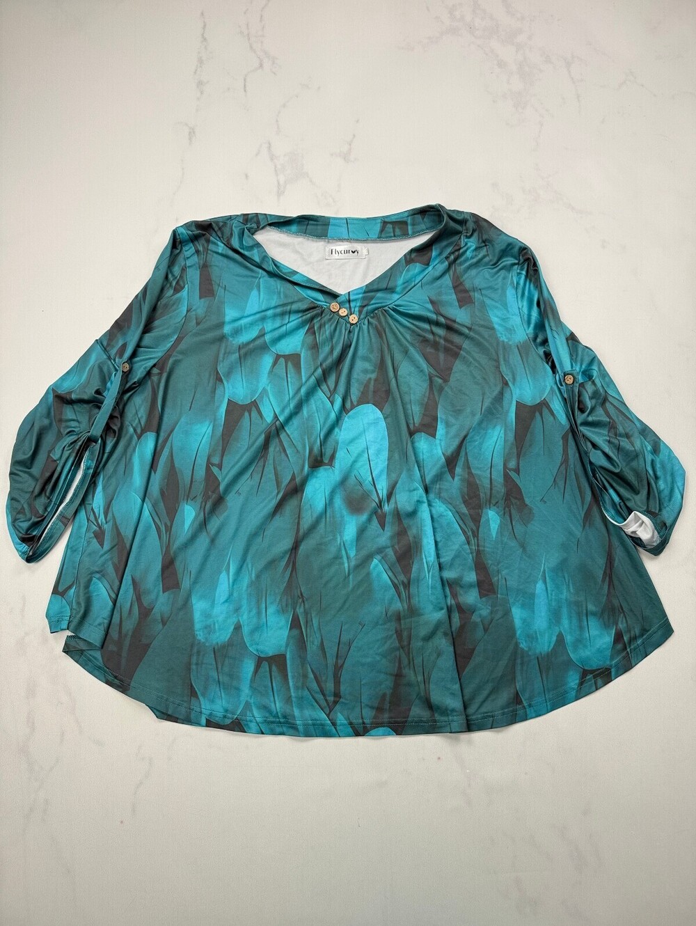Flycury Printed Blouse Turquoise 90s Statement Style - Womens 3XL